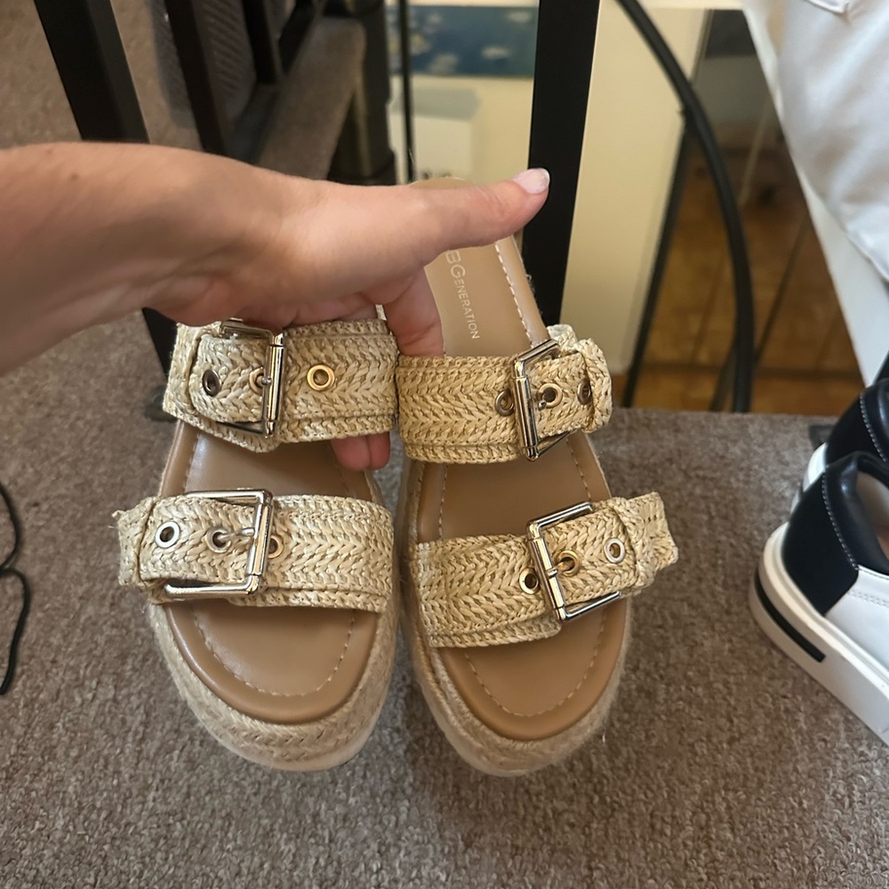 BCBG Cream Sandals with Double-Strap Design